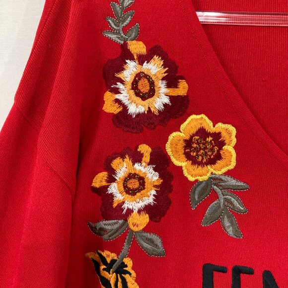 INC International Concepts Large Red Floral Embroidered Flare Sleeve Sweater - Picture 3 of 11